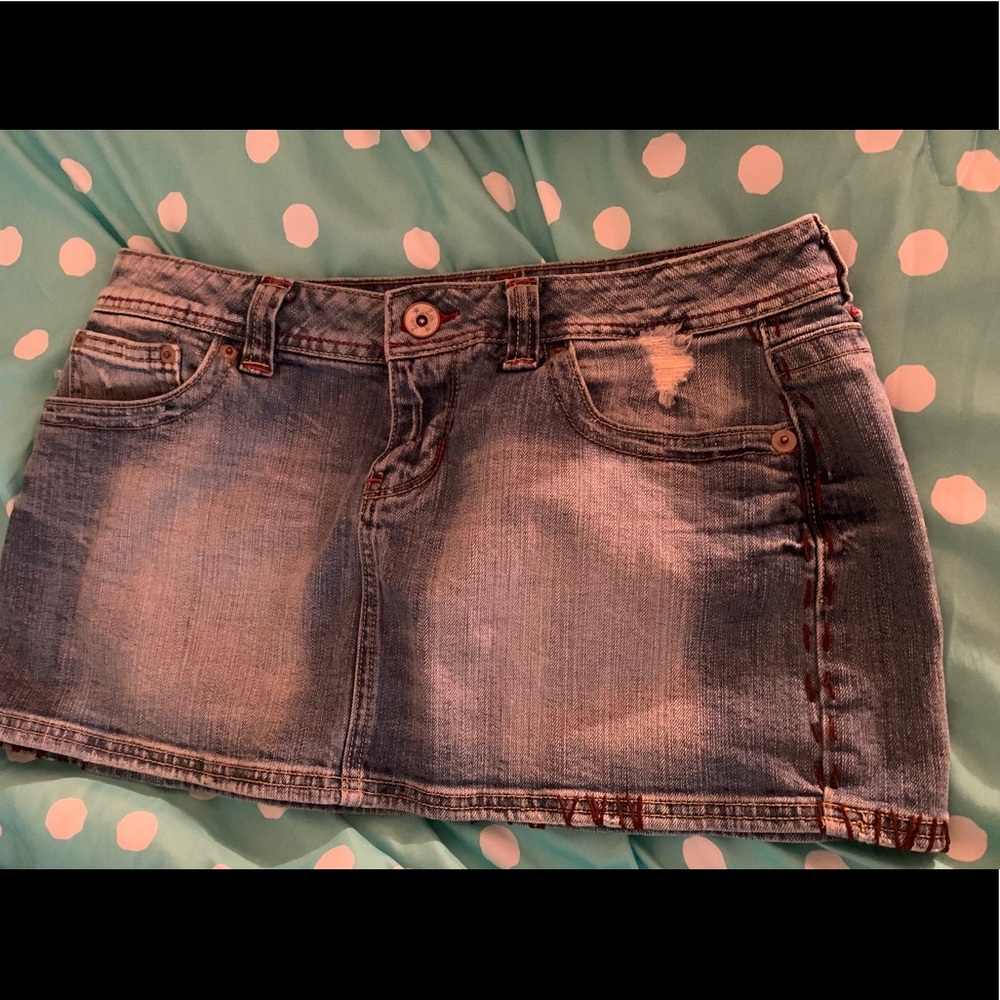 Denim embroidered mini skirt
